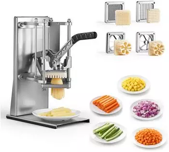 VEVOR Pommes-Frites-Schneider Wandmontage, Edelstahl 420J2, 4 Ersatzklingen