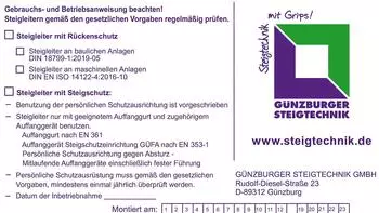 Munk Kennzeichnungsschild für Steigschutzeinrichtung (019007)