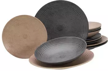 CreaTable Tafelservice Catania Mix 12-teilig anthrazit Sand beige