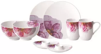Villeroy & Boch Rose Garden Frühstücks-Set 8-teilig Rosa Weiss Villeroy & Boch Rose Garden Frühstücks-Set 8-teilig Rosa Weiss