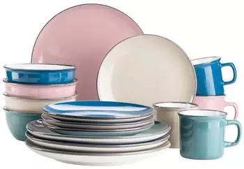 M&auml;ser Maila Vintage-Geschirr-Set Petrol Altrosa Beige 16-tlg