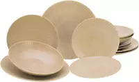 CreaTable Teller-Set "Vesuvio Sand" Teller Set, seidenmatte Glasur, ausdrucksstarkes
