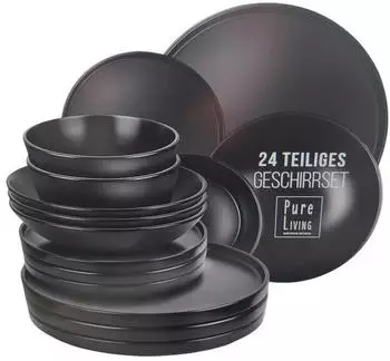 Pure Living Geschirrset Manhattan 24-tlg. schwarz matt