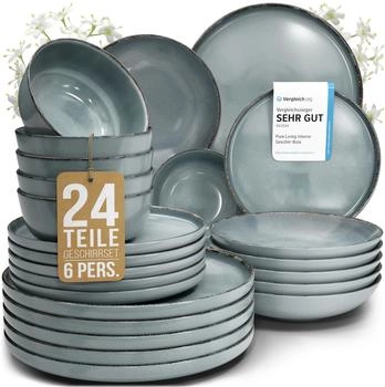 Pure Living Geschirrset Rustic 24-tlg Rauchblau