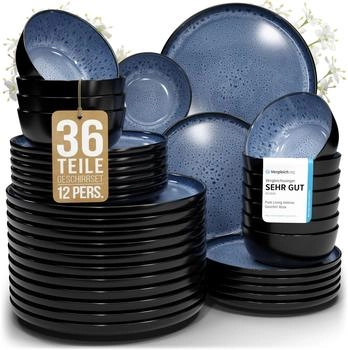 Pure Living Steingut Geschirrset Ibiza 36-tlg Tiefblau