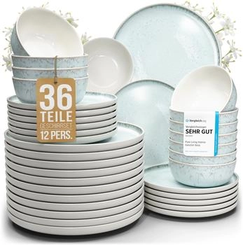 Pure Living Steingut Geschirrset Ibiza 36-tlg Blau-Beige