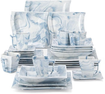 MALACASA Flora Tafelservice 30-tlg Marmor Blau