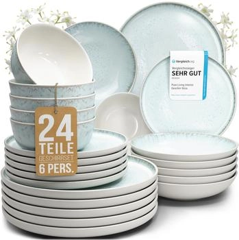 Pure Living Steingut Geschirrset Ibiza 24-tlg Blau-Beige