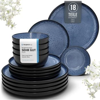 Pure Living Ibiza 18-tlg Geschirrset Tiefblau