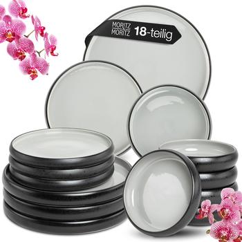 Moritz & Moritz Tafelservice SOLID UNI grau Geschirrset 18 tlg. (18-tlg), 6 Personen, Steinzeug, Kombigeschirr für 6 Personen