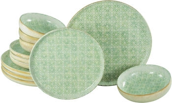 CreaTable Uno Emiliana Teller-Set Shabby Look Vintage Style gr&uuml;n 4 Personen 12-teilig
