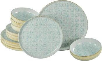 CreaTable Uno Emiliana Teller-Set Shabby Look Vintage Style blau 4 Personen 12-teilig