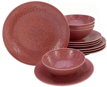CreaTable Orient Mandala Teller-Set rot Porzellan 4 Personen 12-teilig