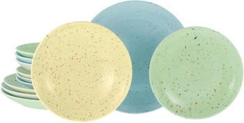 CreaTable 24281, Confetti Bunt, Tellerset 12-tlg, Steinzeug