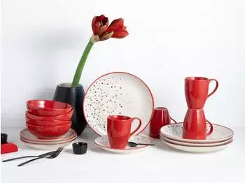 CreaTable 24242, Joy Rot-bunt, Kombiservice 16-tlg, Steinzeug