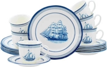 CreaTable 24484, Segelschiff Blau, Kaffeeservice 18-tlg, Steingut
