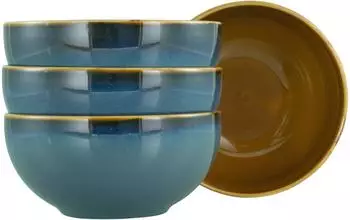 CreaTable 22886, Mallorca Blau, Buddha Bowl 4-tlg, Steinzeug
