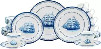CreaTable 24486, Segelschiff Blau, Kombiservice 30-tlg, Steingut