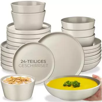 TecTake Tafelservice, Taupe, Keramik, 26x2.3x26 cm, Essen & Trinken, Geschirr, Geschirr-Sets