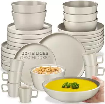 TecTake Geschirrset Una, aus Steingut, f&uuml;r 6 Personen, 30 teilig, taupe braun Steinzeug 406287