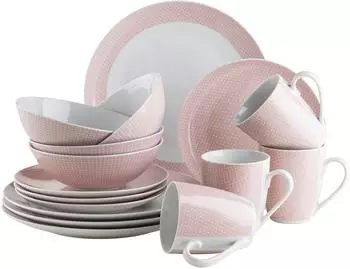M&auml;ser Kitchen Time II, Geschirr-Set f&uuml;r 4 Personen, 16-tlg Kombiservice in Pastellfarben mit dezentem Muster, Porzellan, Blau