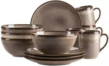 M&auml;ser Serie Smokys Geschirr-Set f&uuml;r 4 Personen, 12 teiliges Fr&uuml;hst&uuml;ckset im Scandi Look, Steinzeug, braun