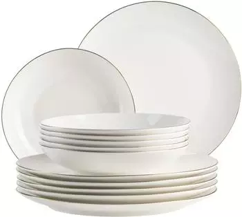 M&auml;ser Serie Felise, elegantes Speiseservice, Geschirr f&uuml;r 6 Personen, elegant, zeitlos, mit goldenem Rand, Porzellan, wei&szlig;