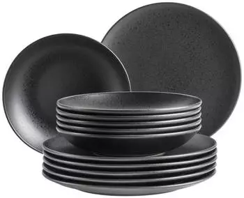 M&auml;ser Teller-Set Essential (12-tlg), 6 Personen, Steinzeug