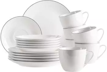 Mäser Serie Felise, elegantes Kaffeegeschirr für 6 Personen, zeitlos, mit schwarzem Rand, Porzellan, weiß