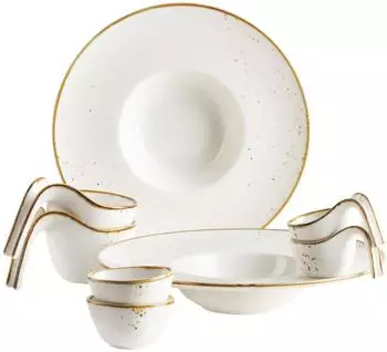 Mäser Serie Pintar, 8-teiliges Gourmetset, Snacking Set im Vintage-Stil, Porzellan, braun