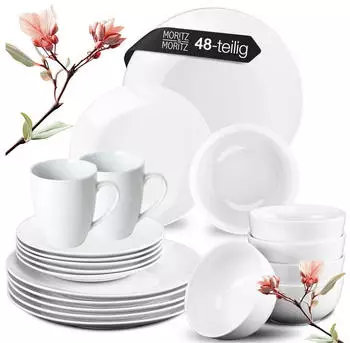 Moritz & Moritz BASIC 48-tlg. Geschirrset 12 Personen Weiß