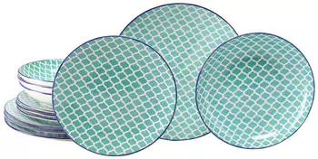 CreaTable 24893, Mediterran Petrol, Tellerset 12-tlg, Steinzeug