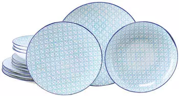 CreaTable 24876, Mediterran Blau, Tellerset 12-tlg, Steinzeug