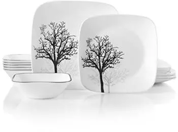Corelle Timber Shadows 18-teiliges Geschirrset, Schwarz & Weiß, für 6 Personen (1134340)
