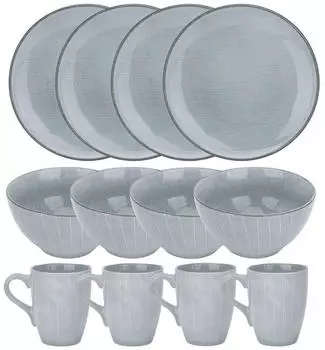 Intirilife 12-teiliges Keramik Geschirrset Grau, 4 Personen (IL-100556)