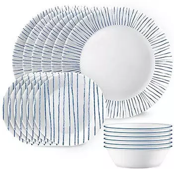 Corelle Vitrelle 18-teiliges Geschirr-Set für 6, 3-lagiges Glas, nautische Streifen (1146961)