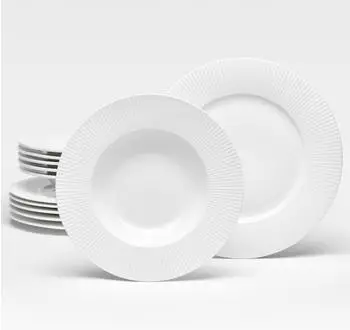Van Well Tafel-Set Prag 12-teilig Porzellan weiß für 6 Personen – 6 tiefe Teller 23,5 cm, 6 flache Teller 27 cm