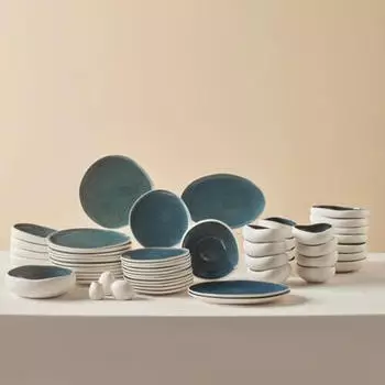 Karaca Earth Collection Oscar 55-teiliges Steinzeug-Geschirrset Blau