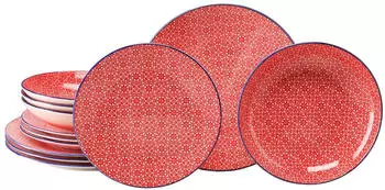 CreaTable 24894, Mediterran Rot, Tellerset 12-tlg, Steinzeug