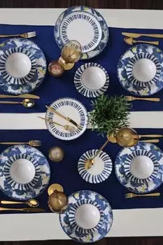 Hermia Concept Tafelservice 24-teilig, Keramik-Steinzeug Blau & Weiß (275KRM2410)