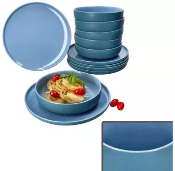 Ritzenhoff & Breker Ritzenhoff 12tlg Tafelservice Jasper Ozeanblau Steingut Essteller Suppenteller