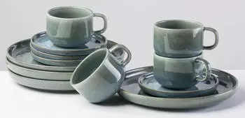 Gipfelst&uuml;ck Kaffeeservice, Steinzeug TIEFER SEE Blau/Gr&uuml;n