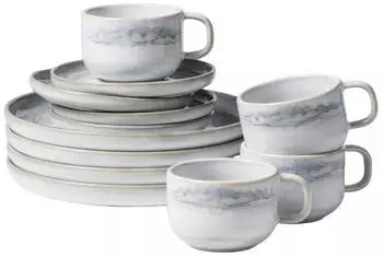 Gipfelst&uuml;ck Kaffeeservice TIEFER SEE (12-tlg), 4 Personen, Steinzeug, Grau / Wei&szlig;