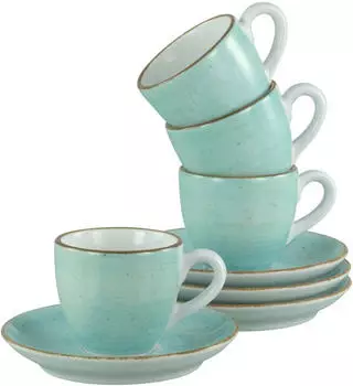 CreaTable 34040, Vintage Nature Aqua, Espresso Set 8-tlg, Porzellan