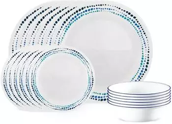 Corelle Ocean Blues 18-teiliges Geschirrset für 6 Personen, Blau & Weiß (1134331)