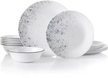 Corelle Indigo Speckle 18-teiliges Geschirrset, Blau & Weiß, splitterresistent, für 6 (1134352)