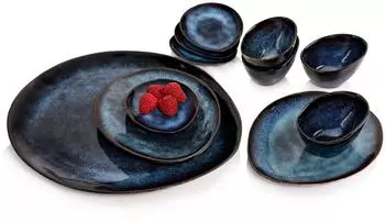 S&auml;nger Tokio Servier-Set, Steingut, dunkelblau, 11-teilig (221740)