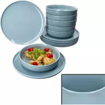 Ritzenhoff & Breker Ritzenhoff 12tlg Tafelservice Jasper Graublau Steingut Speiseteller Suppenteller