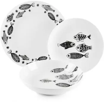 Excelsa Black Sea Geschirrset 18-teilig, Porzellan, Weiß/Schwarz (65724)