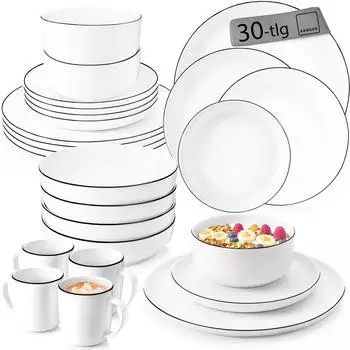 Sänger Marlo Black Rim Kombiservice, Porzellan, 30-teilig, 6 Personen